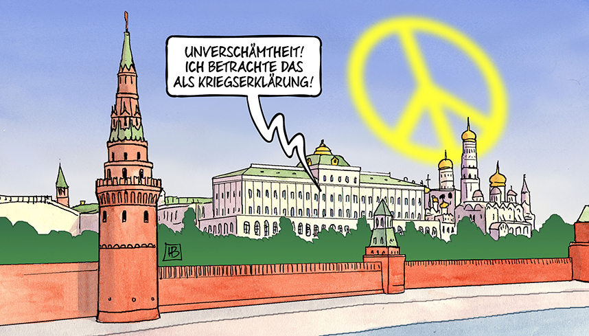 Frieden als Kriegserklärung - Cartoon zum Ukraine-Krieg von Harm Bengen