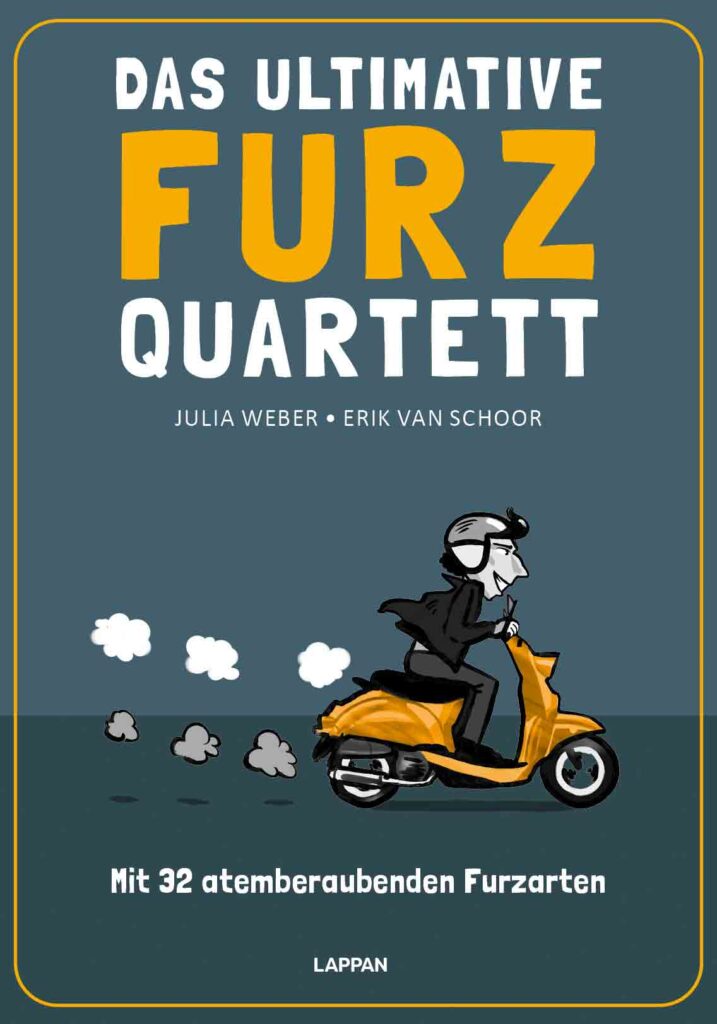 Wer zuletzt furzt, furzt am besten! Vom stinknormalen Lüftchen über den mystischen Geisterfurz bis hin zum majestätischen Sesselfurz: Mit 32 atemberaubenden Furzarten ist dieses liebevoll illustrierte Quartett mit gewitzten Texten ein echtes Highlight für jeden Spieleabend in der Familie und unter Freunden. 32 Furzarten, gewitzt formuliert und liebevoll illustriert Für alle Altersgruppen geeignet Ab 2 Spielern und mit 2 Spielvarianten Dieses Quartett wurde von Menschen geschrieben und nicht von einer generativen KI. Das furztastischste Quartett aller Zeiten wartet auf seinen Einsatz beim Spieleabend oder als witziges Geschenk für den besten Freund oder Lieblingskollegen.